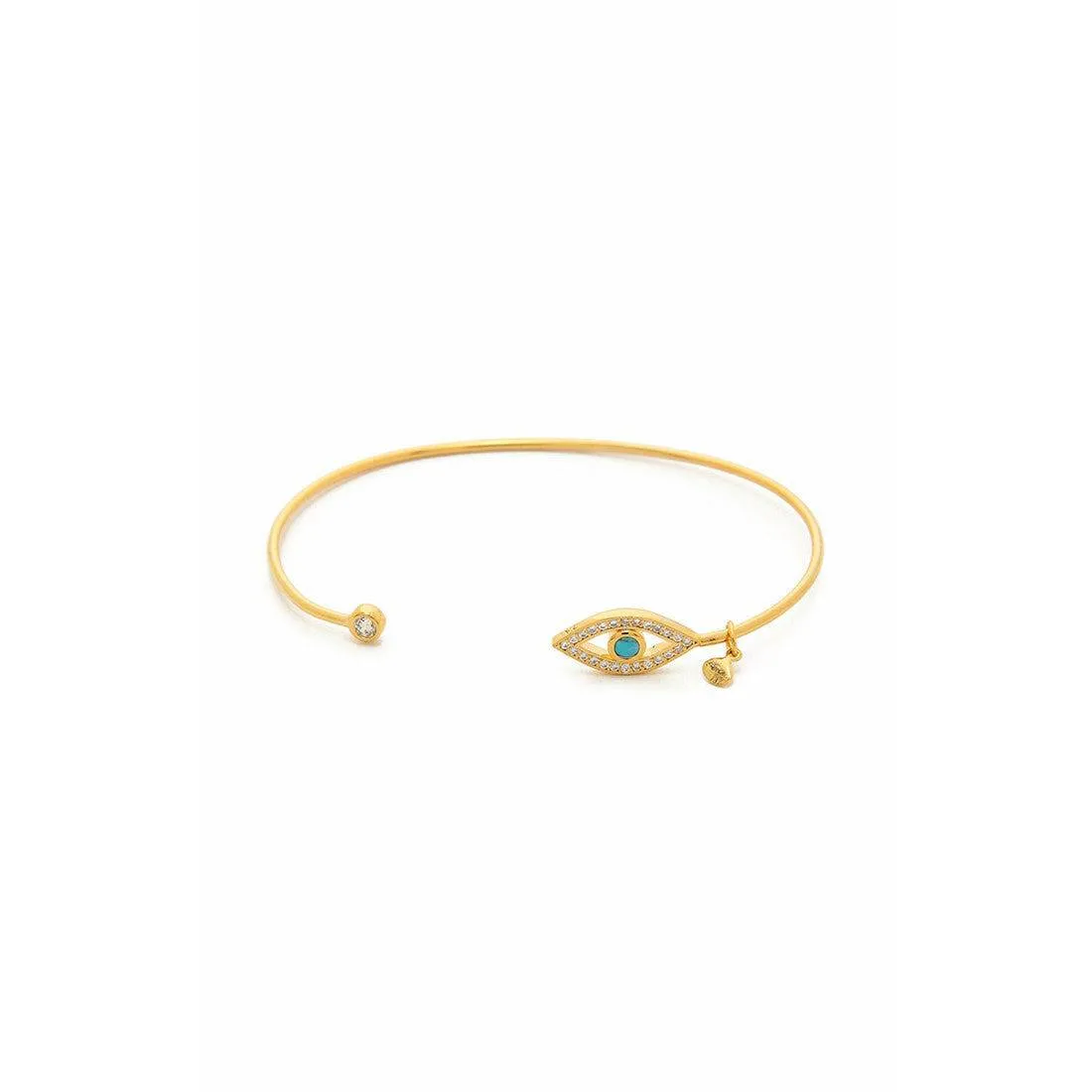 Turquoise Evil Eye Open Cuff-Gold