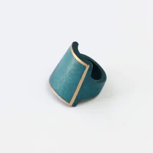 Turquoise Wooden Ring with Gold Trim