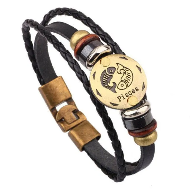 Twelve constellations bracelet  Bracelet Fashion Jewelry Leather Bracelet Personality Bracelet wristband