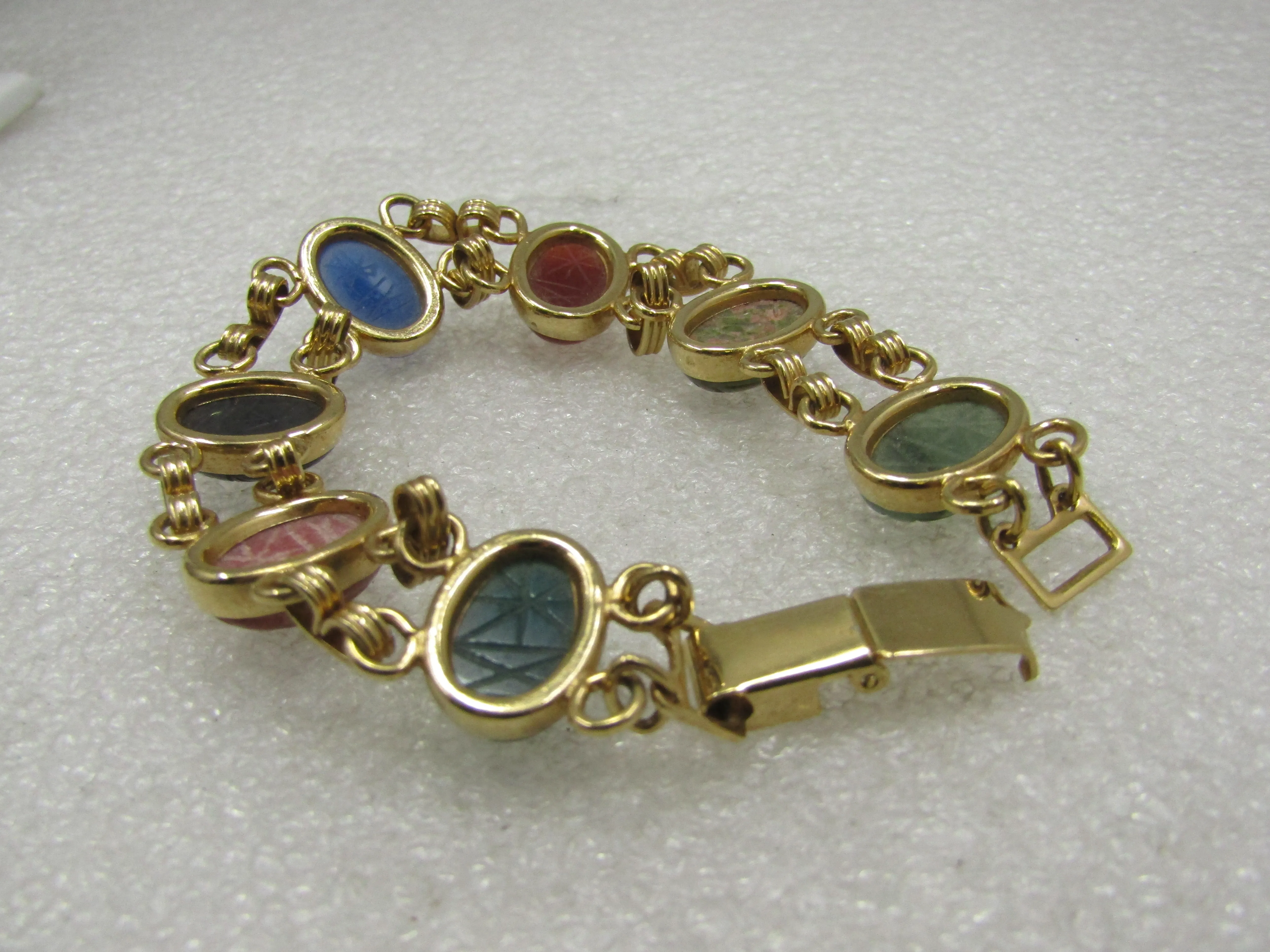 Vintage Egyptian Scarab Double Row Bracelet, 7", 10kt G.F.