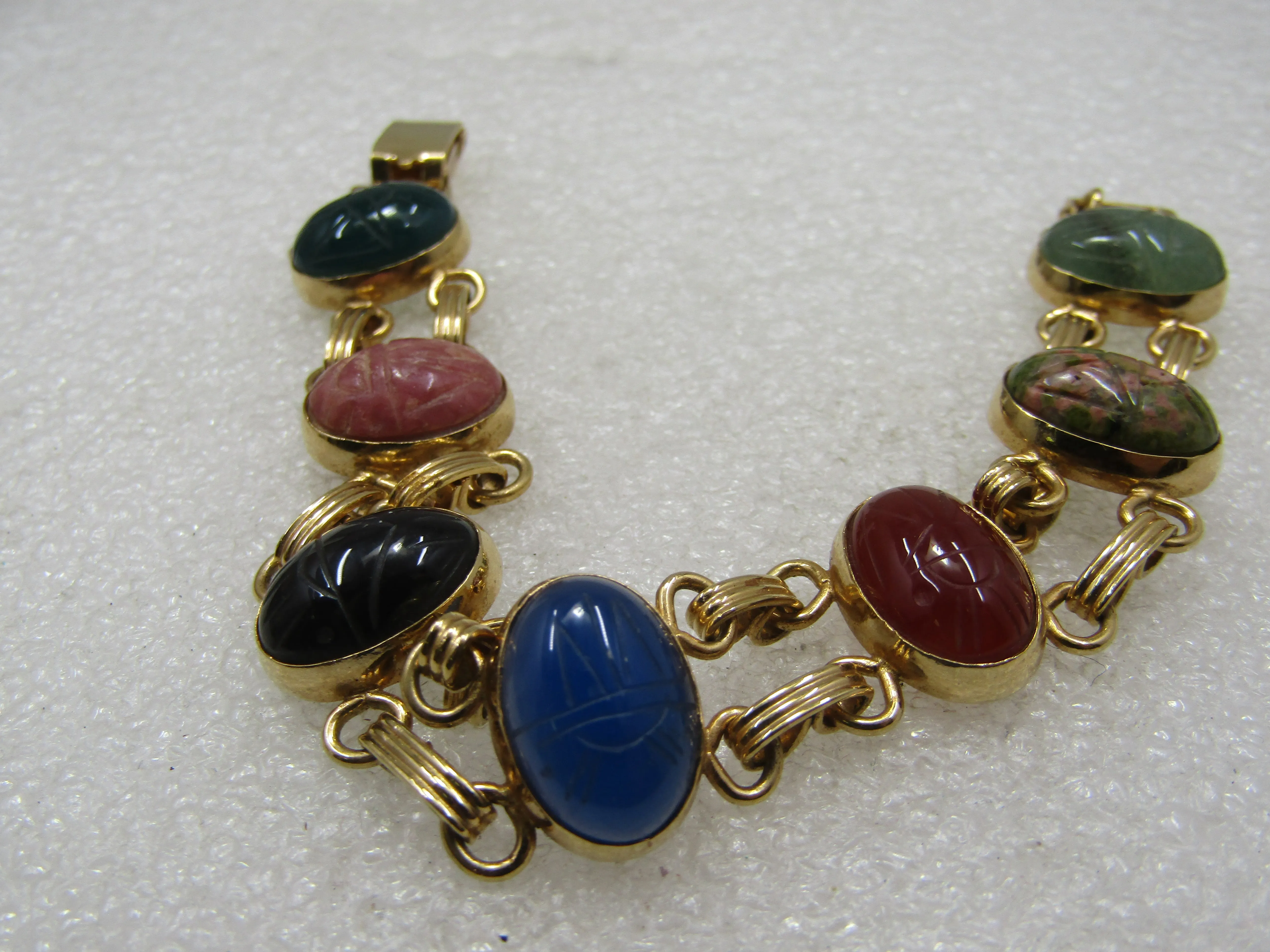 Vintage Egyptian Scarab Double Row Bracelet, 7", 10kt G.F.