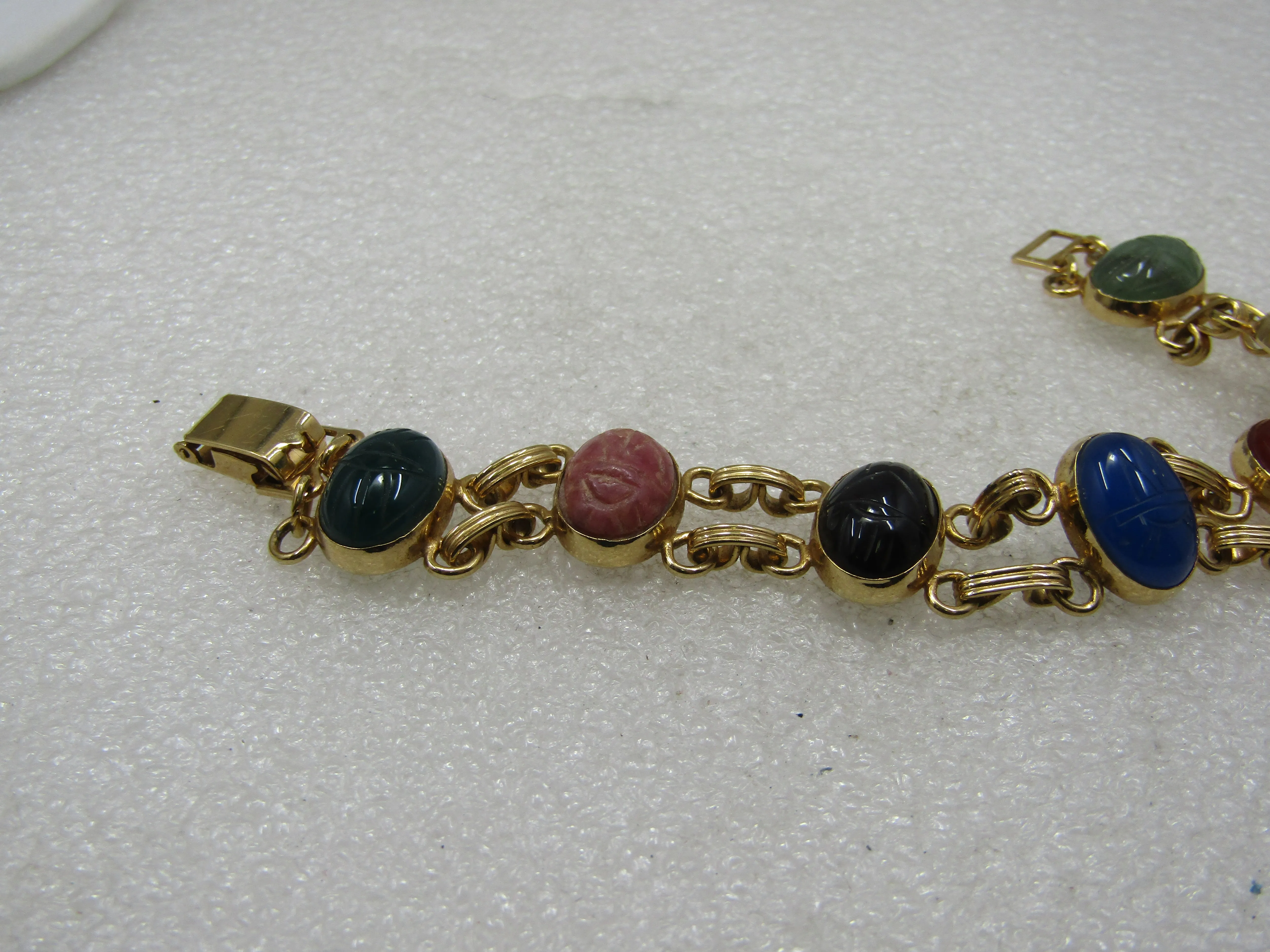 Vintage Egyptian Scarab Double Row Bracelet, 7", 10kt G.F.