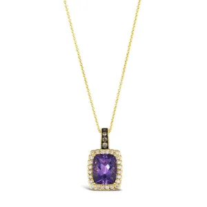 Yellow Gold Amethyst Pendant with Chocolate and Nude Diamonds